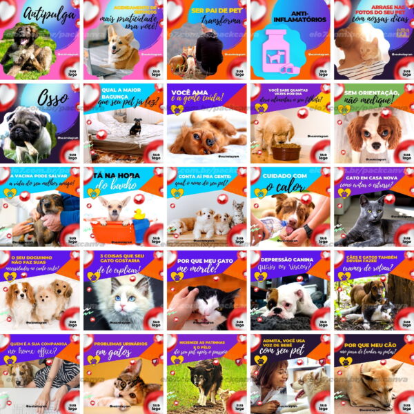 Pack Canva Pet Shop Petshop Template Canva 100 Artes + Bônus