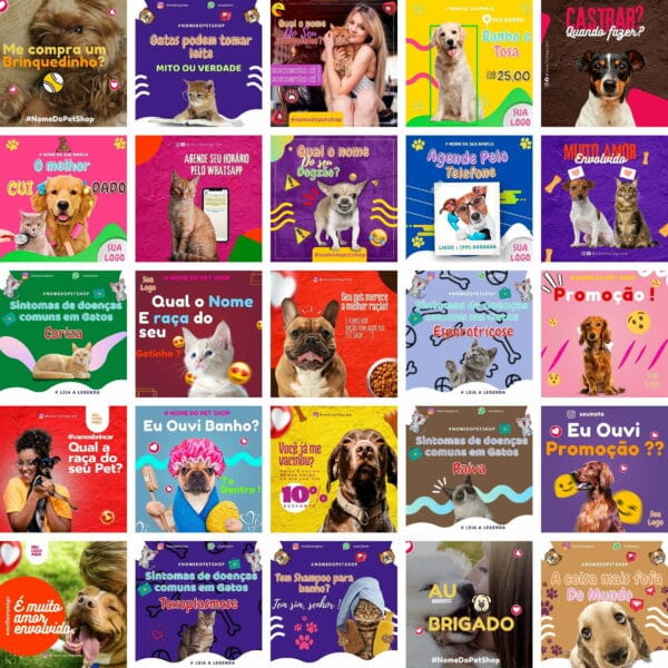 Pack Canva Petshop Pet Shop Template Canva 360 Artes + Bônus