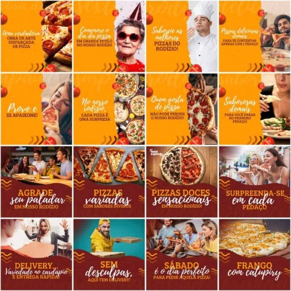 Pack Canva Pizzaria Pizza Template Canva 200 Artes + Legendas