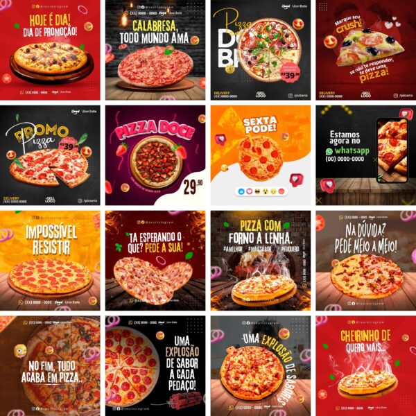 Pack Canva Pizzaria Pizza Template Canva 30 Artes + Bônus
