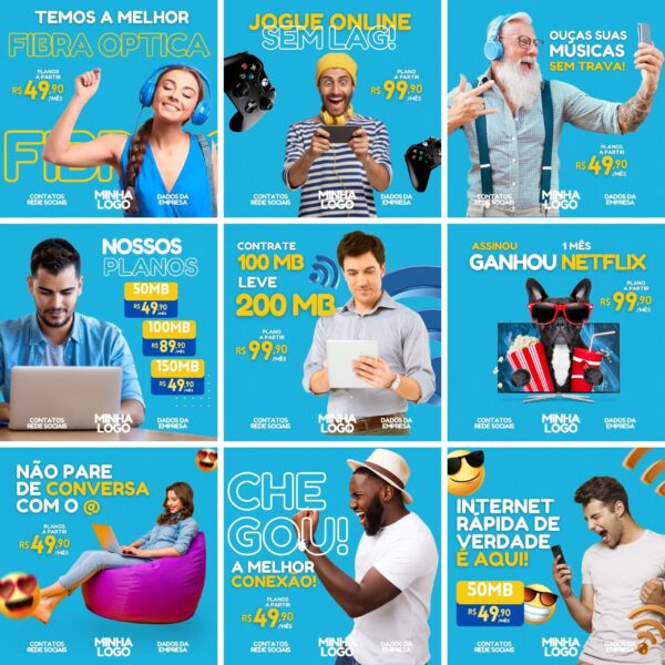 Pack Canva Provedor de Internet Template Canva 28 Artes + Bônus
