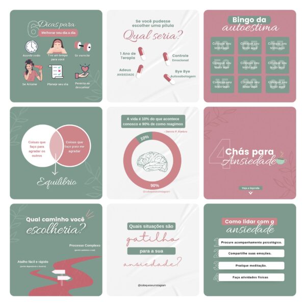 Pack Canva Psicólogos Template Canva 30 Artes + Bônus