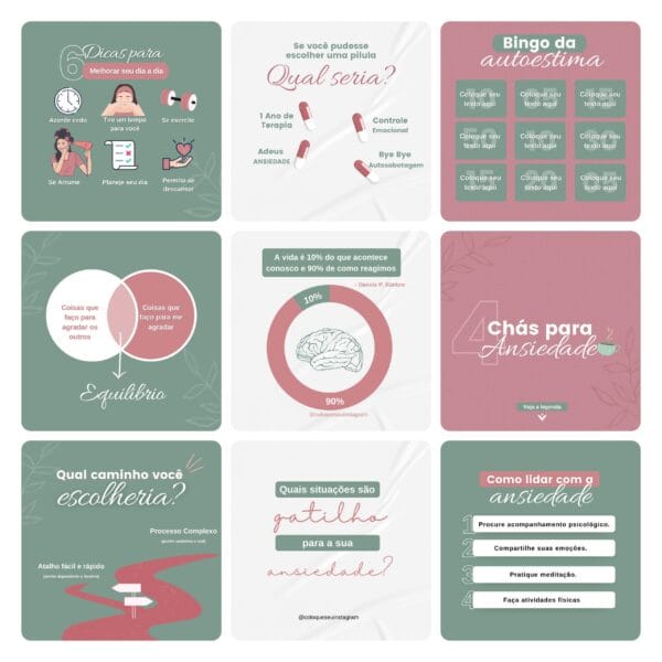Pack Canva Psicólogos Template Canva 30 Artes + Bônus