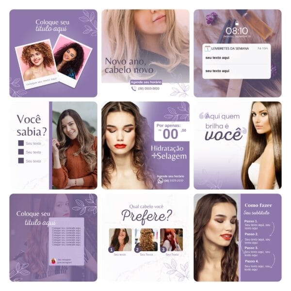 Pack Canva Salão de Beleza Template Canva 30 Artes + Bônus