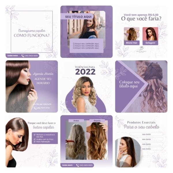 Pack Canva Salão de Beleza Template Canva 30 Artes + Bônus