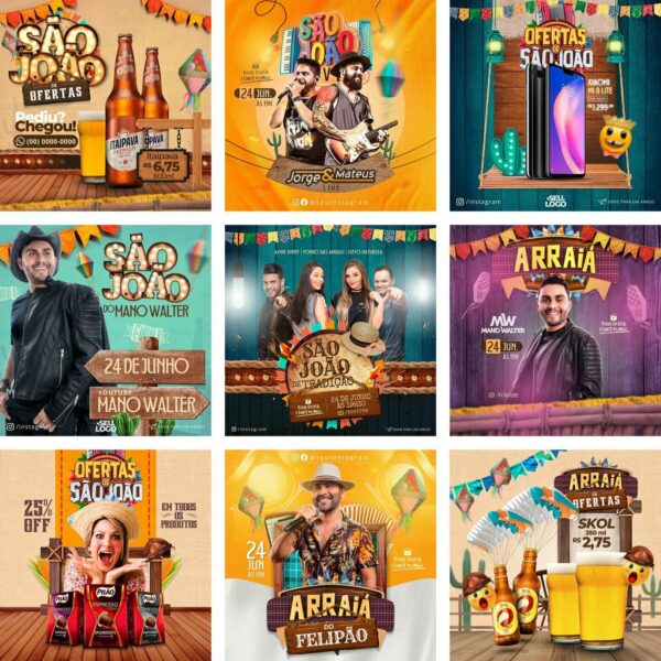 Pack Canva São João Festa Junina Template Canva 12 Artes + Bônus