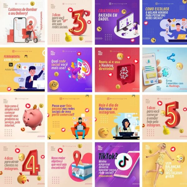 Pack Canva Social Media Marketing Digital Template Canva 40 Artes + Bônus