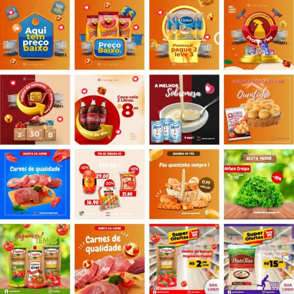 Pack Canva Supermercado Mercado Template Canva 32 Artes + Bônus