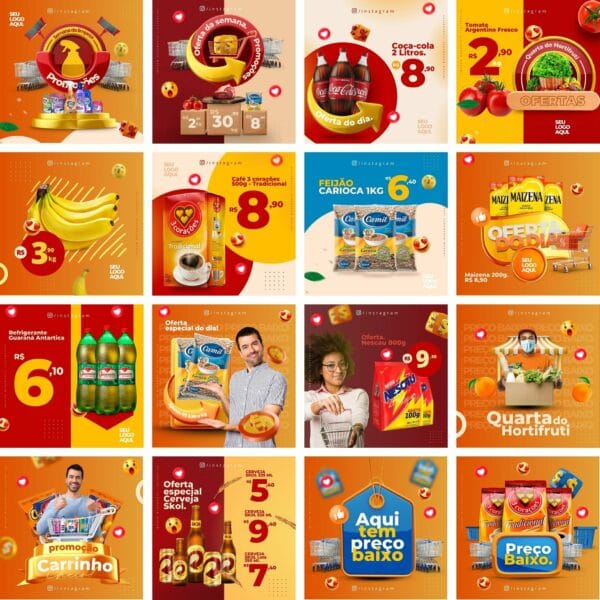 Pack Canva Supermercado Mercados Template Canva 22 Artes + Bônus