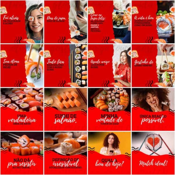 Pack Canva Sushi Template Canva 200 Artes + Legendas
