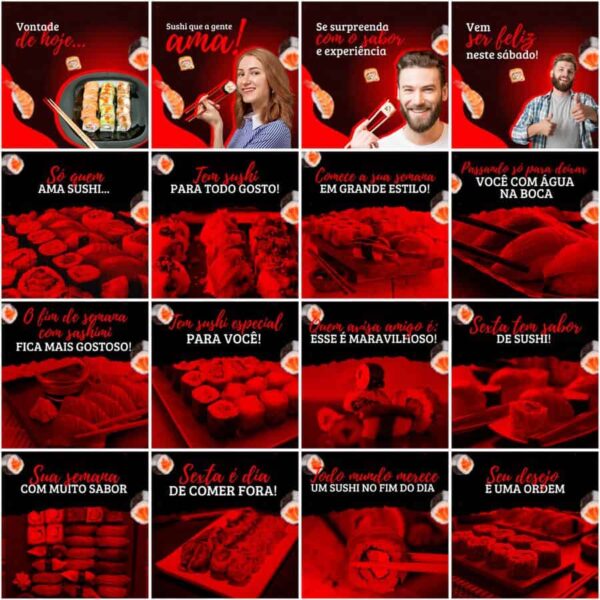 Pack Canva Sushi Template Canva 200 Artes + Legendas