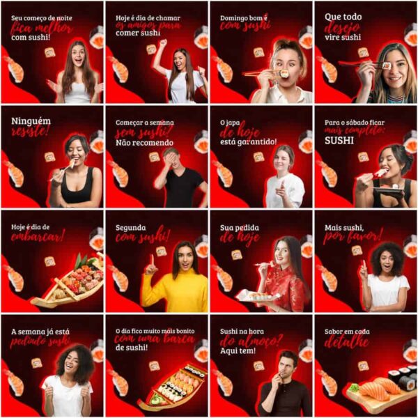 Pack Canva Sushi Template Canva 200 Artes + Legendas