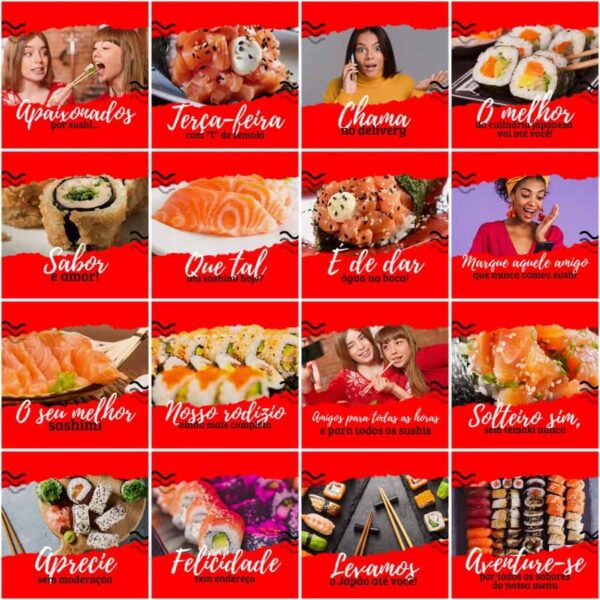 Pack Canva Sushi Template Canva 200 Artes + Legendas