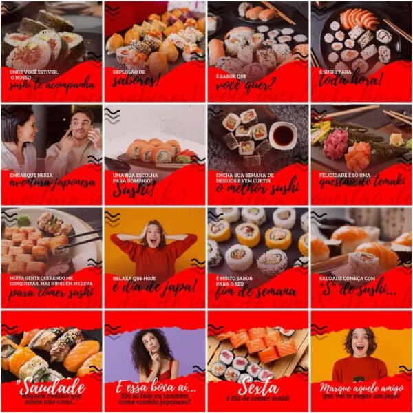 Pack Canva Sushi Template Canva 200 Artes + Legendas