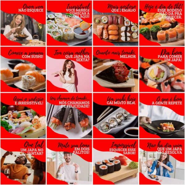 Pack Canva Sushi Template Canva 200 Artes + Legendas