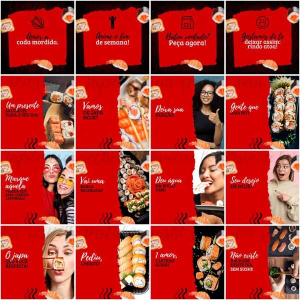 Pack Canva Sushi Template Canva 200 Artes + Legendas