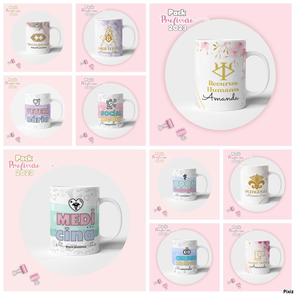 Pack Digital Agendas Profissões Femininas + Canecas 3 Pack Digital Agendas Profissões Femininas + Canecas