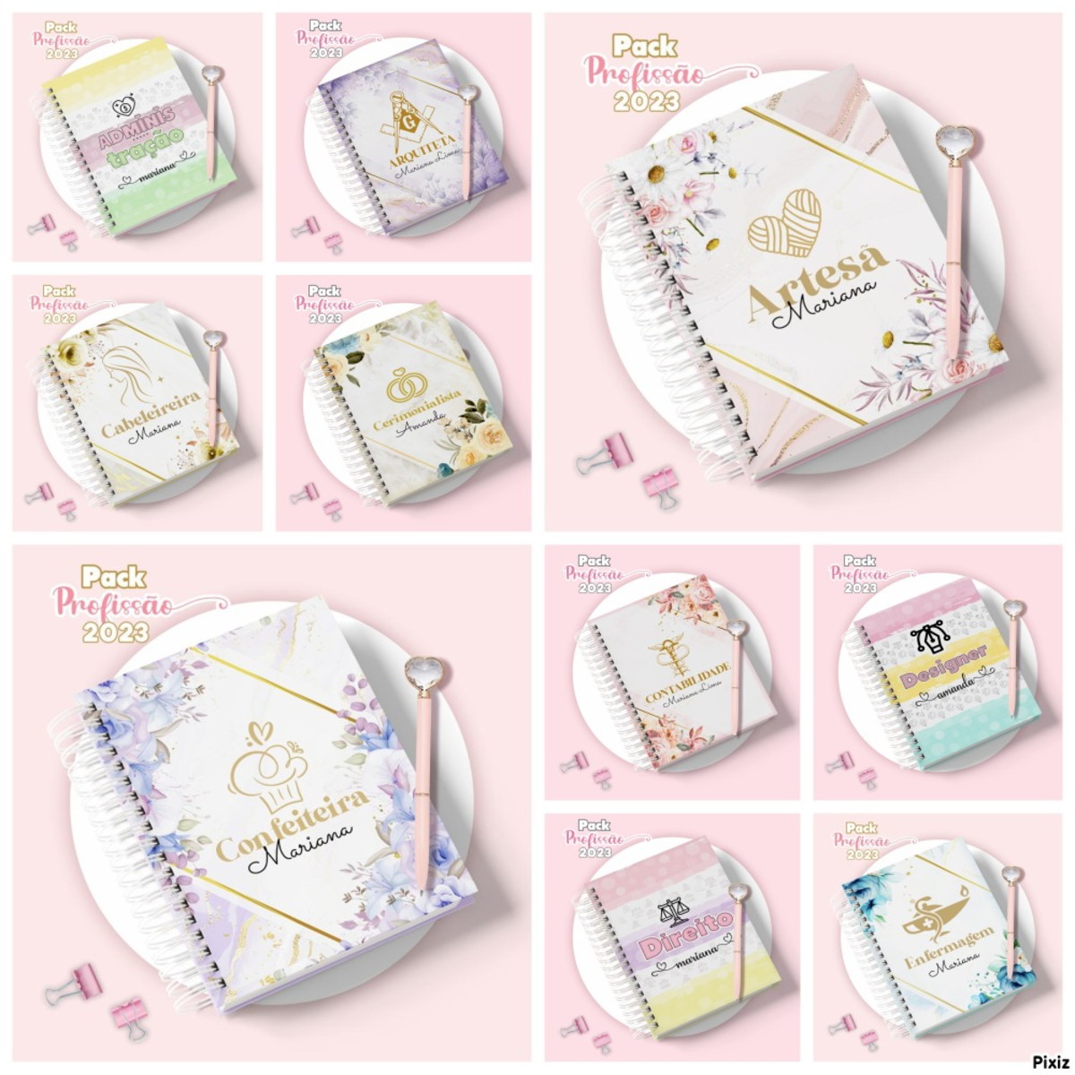 Pack Digital Agendas Profissões Femininas + Canecas 4 Pack Digital Agendas Profissões Femininas + Canecas
