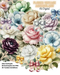 Pack Digital de Flores Vintage para Artesanato PNG
