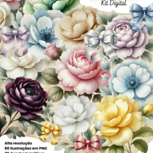 Pack Digital de Flores Vintage para Artesanato PNG