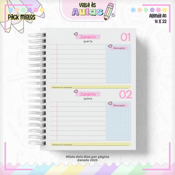 Pack Miolo Agendas Escolares A5 2025