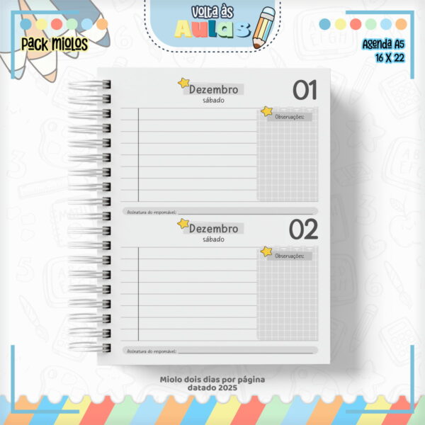 Pack Miolo Agendas Escolares A5 2025