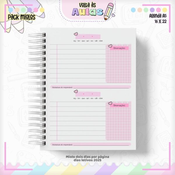 Pack Miolo Agendas Escolares A5 2025