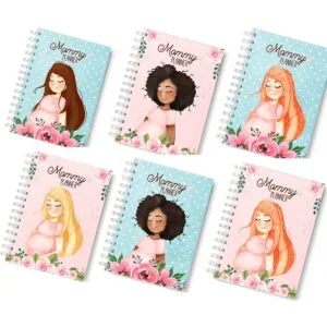 Pack Mommy Planner (Planner da Gestante) 19 Seis cadernos espiral organizadores exibindo ilustrações de mulheres grávidas com diferentes tipos de cabelos.