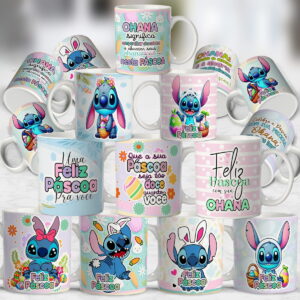 Pacote Artes Canecas Páscoa Stitch - Arquivo Digital