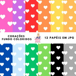Papéis Digitais Corações Coloridos - Jpg