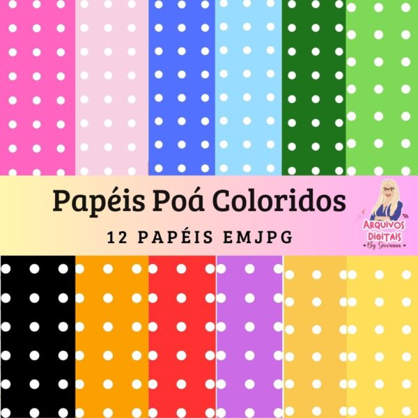 Papéis Digitais Poá Fundos Coloridos - Jpg