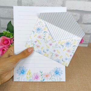 Papel de Carta e Envelope Floral - Arquivo Digital