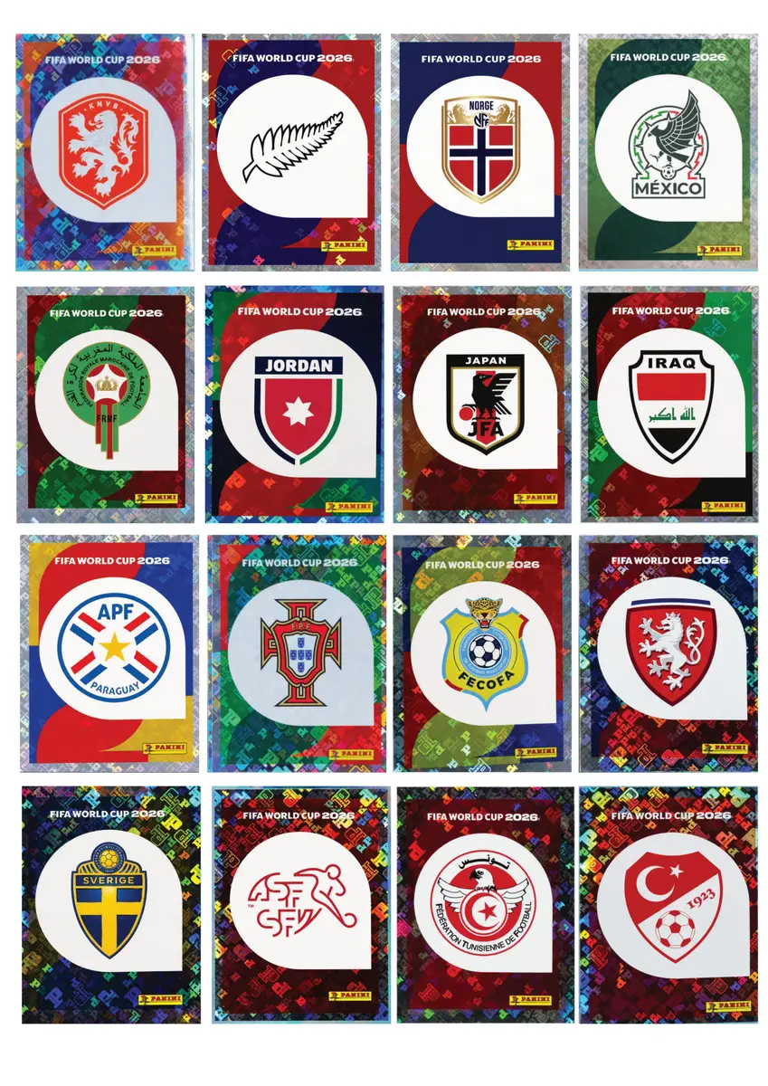 PDF Figurinhas Copa 2026 Holográficas + FWC para Imprimir 4 Coleção de figurinhas digitais FIFA World Cup 2026 com escudos de seleções.