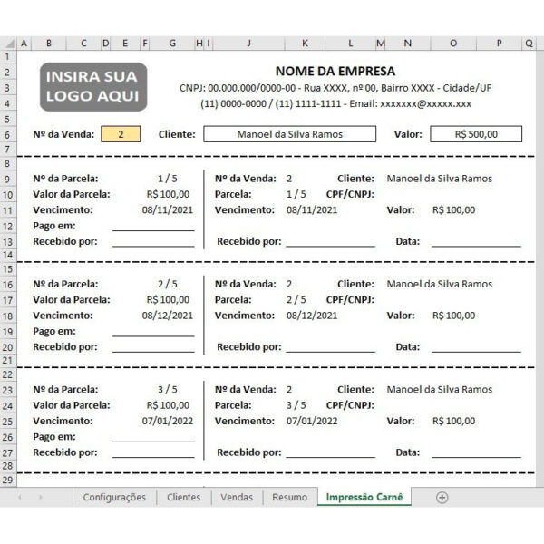 Planilha Controle De Vendas E Recebimentos Parcelados