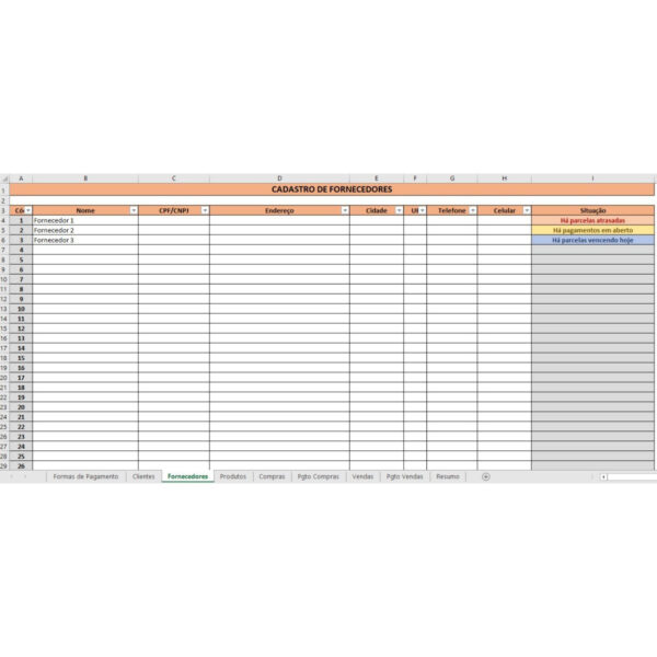 Planilha Controle De Vendas, Estoque, Compras E Pagamentos