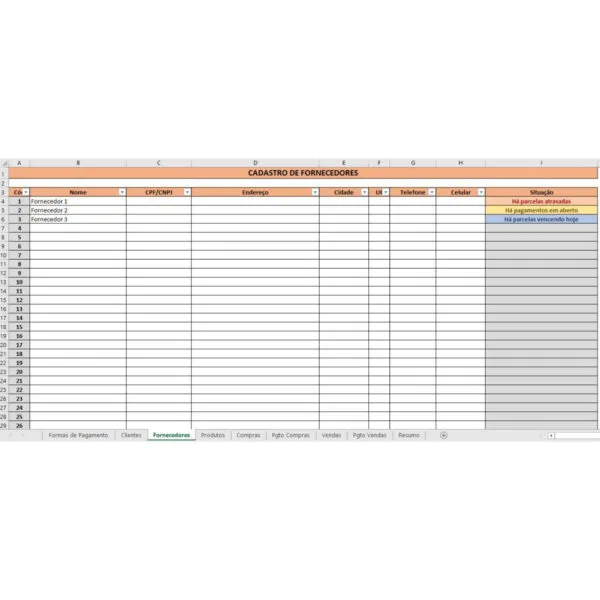 Planilha Controle De Vendas, Estoque, Compras E Pagamentos