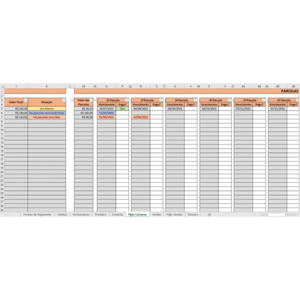 Planilha Controle De Vendas, Estoque, Compras E Pagamentos