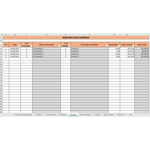 Planilha Controle De Vendas, Estoque, Compras E Pagamentos