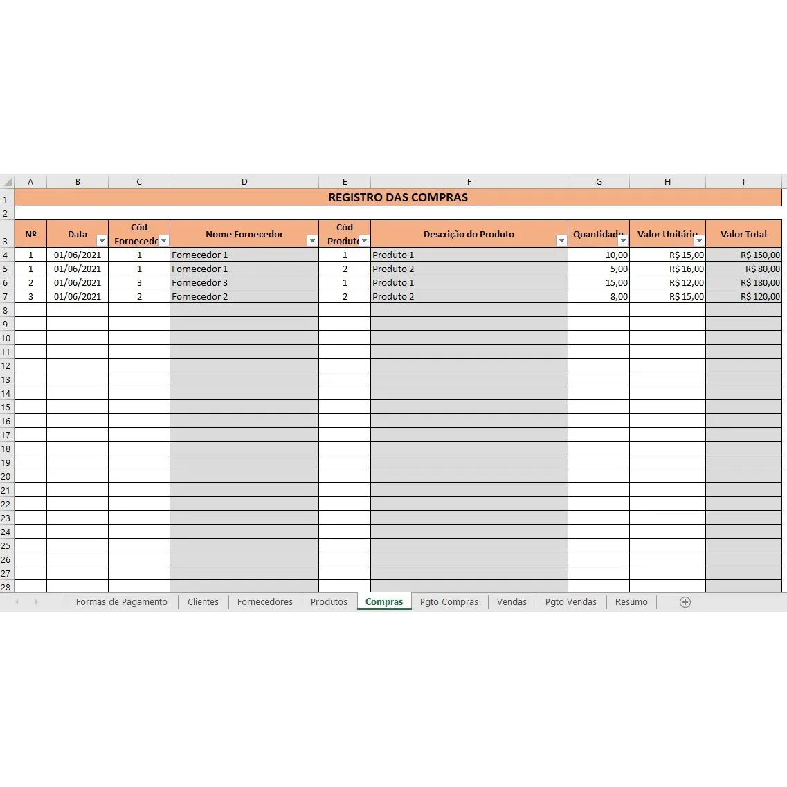 Planilha Controle De Vendas, Estoque, Compras E Pagamentos