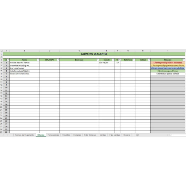 Planilha Controle De Vendas, Estoque, Compras E Pagamentos