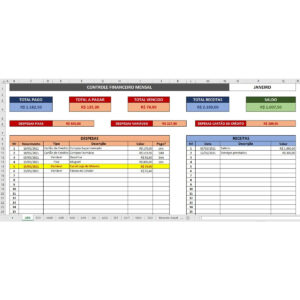 Planilha Controle Financeiro Pessoal Receitas e Despesas