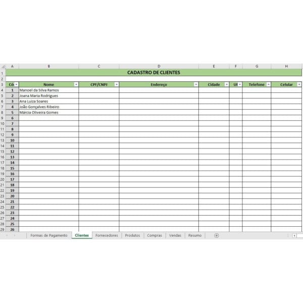 Planilha Controle Vendas Estoque Compras Clientes Fornecedor
