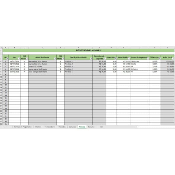 Planilha Controle Vendas Estoque Compras Clientes Fornecedor