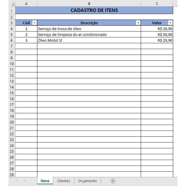 Planilha Orçamentos De Produtos E Serviços - Automática