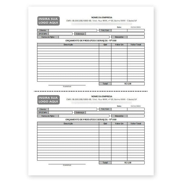 Planilha Orçamentos De Produtos E Serviços - Manual