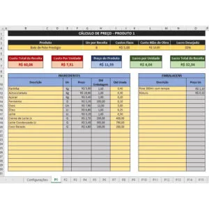 Planilha Precificação De Receitas C Ingredientes e Embalagem