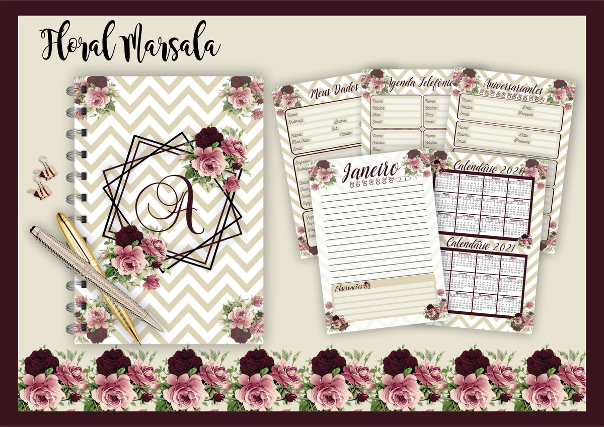 Planner Floral Marsala - Arquivo Digital 1 Planner Floral Marsala - Arquivo Digital