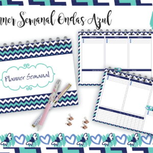 Planner Semanal Horizontal Ondas Azuis