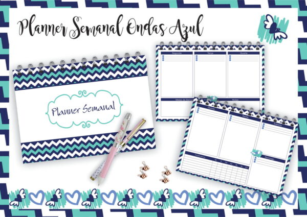 Planner Semanal Horizontal Ondas Azuis