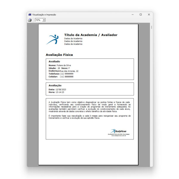 Software Avaliação Física Body Move Personal Trainer